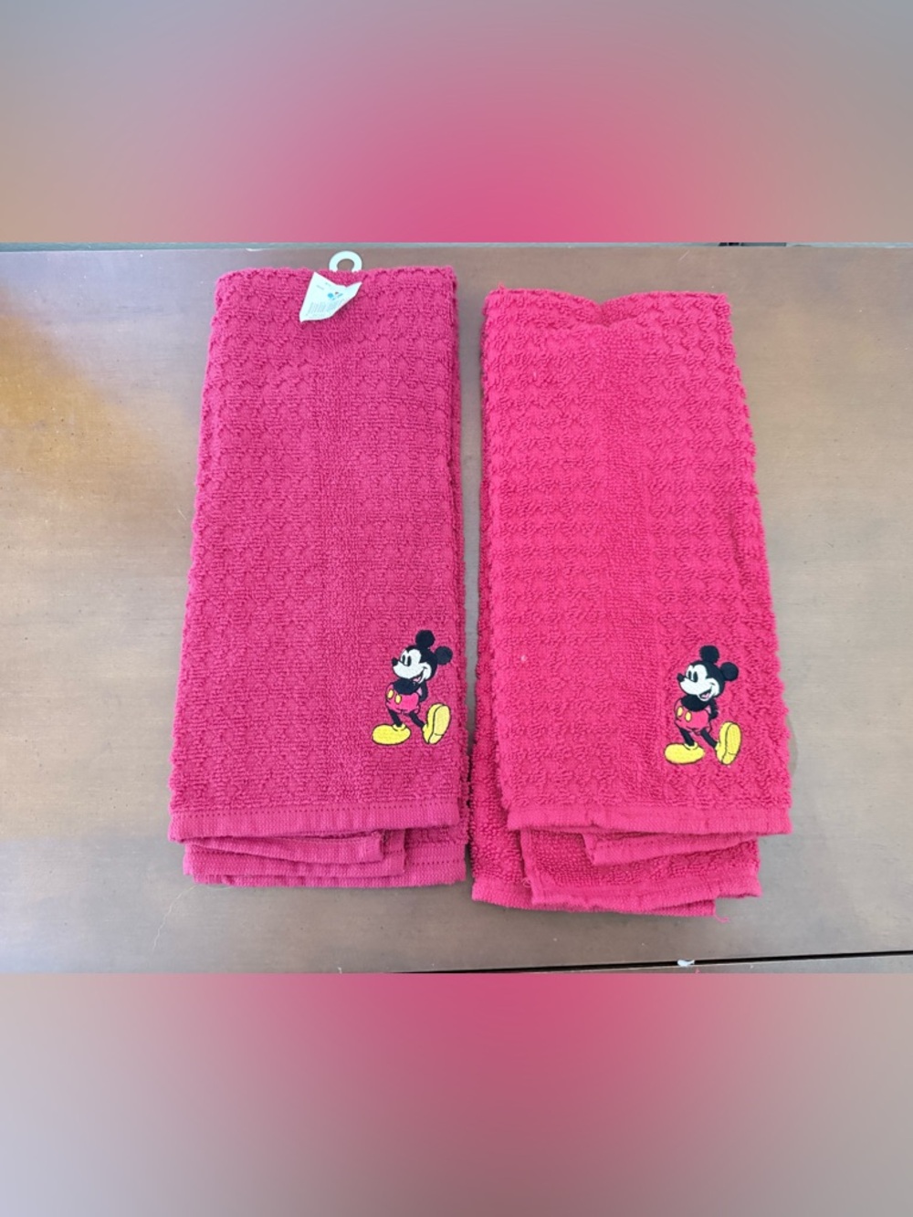 NOS Walt Disney Mickey Mouse Red Hand Tea Towels Textured Embroidered Bathroom